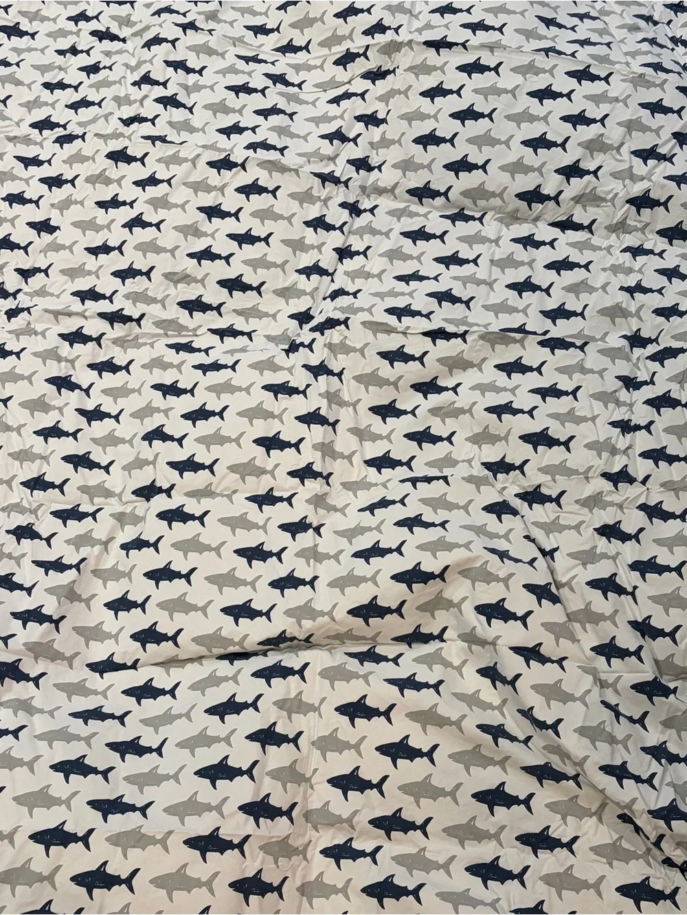 Pottery barn kids full sheet set and comforter in preppy shark print